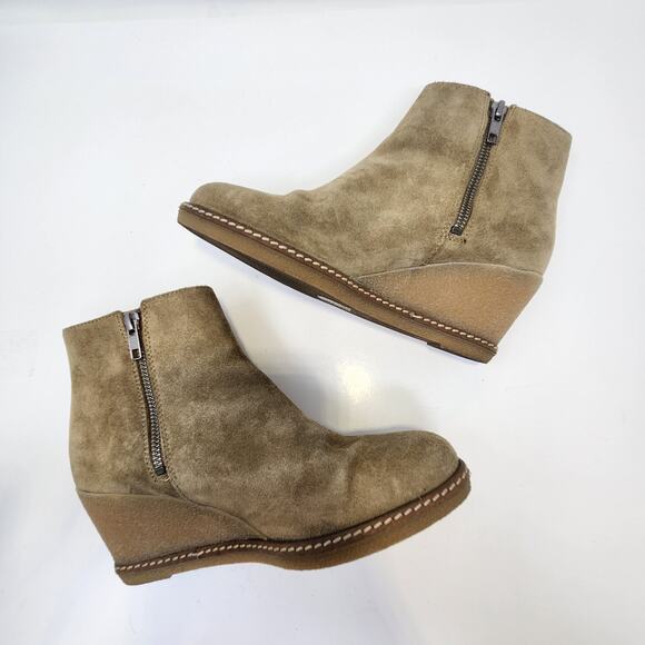 J Crew Women Tan Suede Crepe Wedge Ankle Boot Bootie Size 8 Size Zippers Casual - Picture 9 of 10